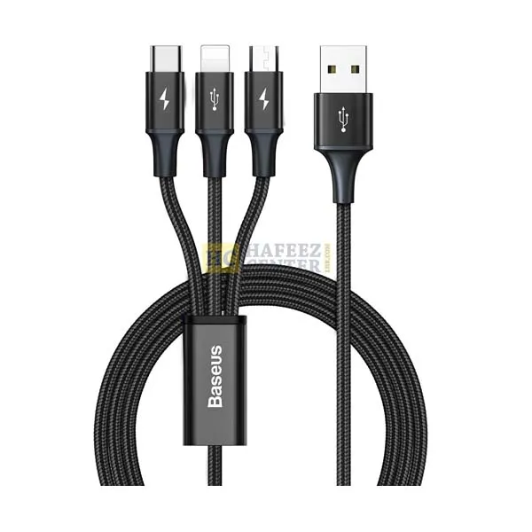 Baseus Superior Series Fast Charging USB to M+L+C 3.5A 1.5m 3 in 1 Data Cable - Hafeez Center
