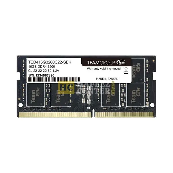 Team Elite 16GB DDR4 SODIMM 3200MHz Laptop Memory TED416G3200C22-S01 (3) - Hafeez Center Lhr