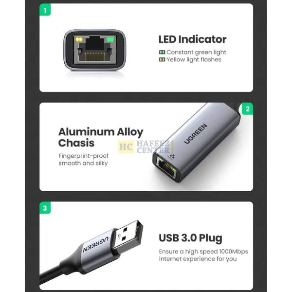 UGREEN USB to RJ45 Ethernet Adapter Aluminum Case (Space Gray)