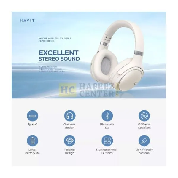 Havit H630BT Bluetooth Headphone white - Hafeez Center Lhr