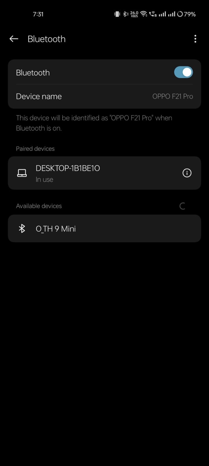 Bluetooth settings in mobile phone