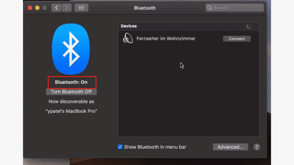 Turn on Bluetooth - mac